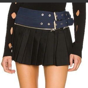 DION LEE Two Tone belted pleated mini skirt Navy Black 6 NWT